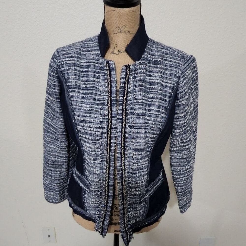 Chico's boulce nubby blue and white fitted jacket blazer‎ Size 0 small